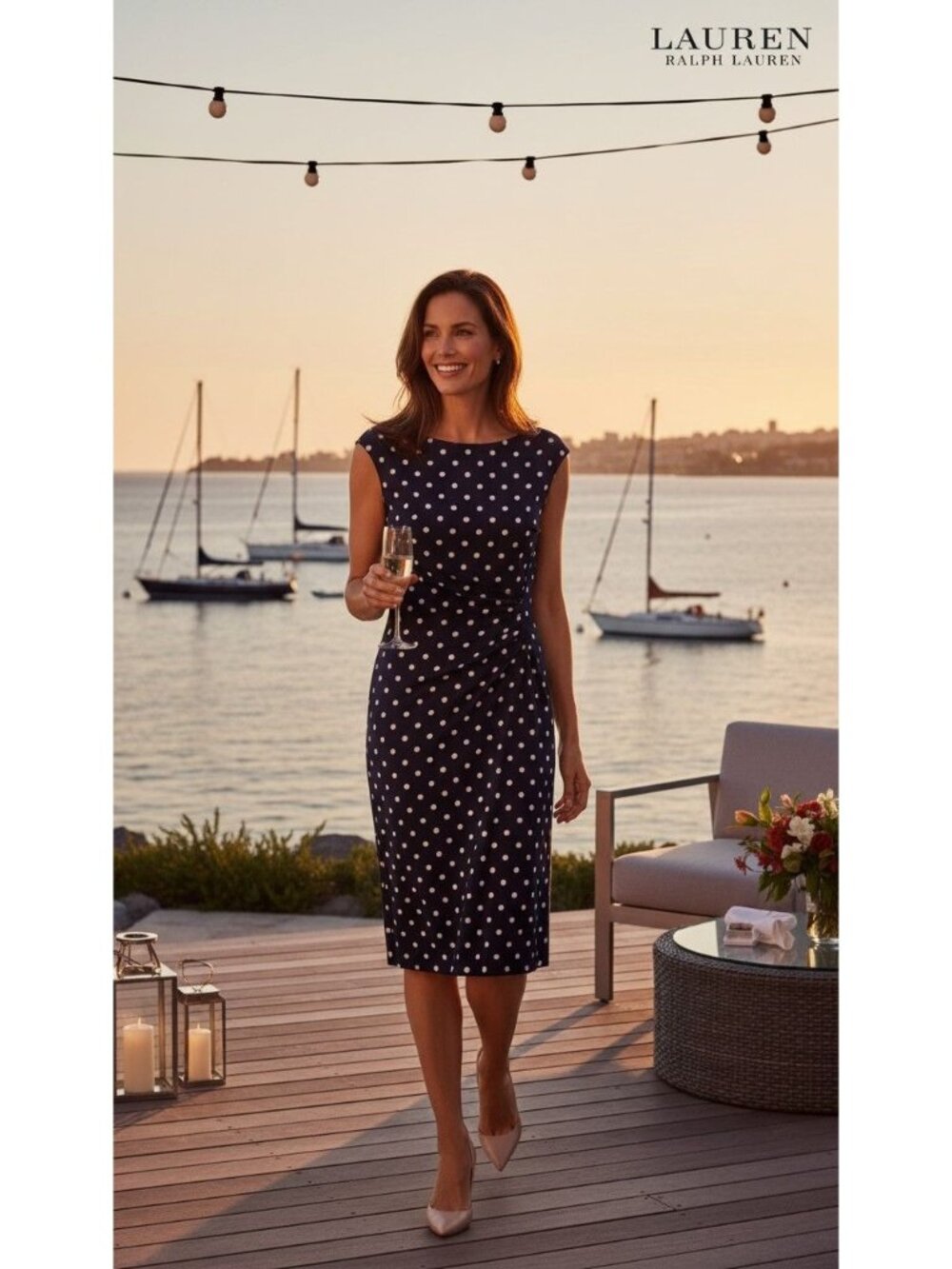 Lauren Ralph Lauren Navy Polka Dot Dress Old Money Preppy Coastal Charm Nautical